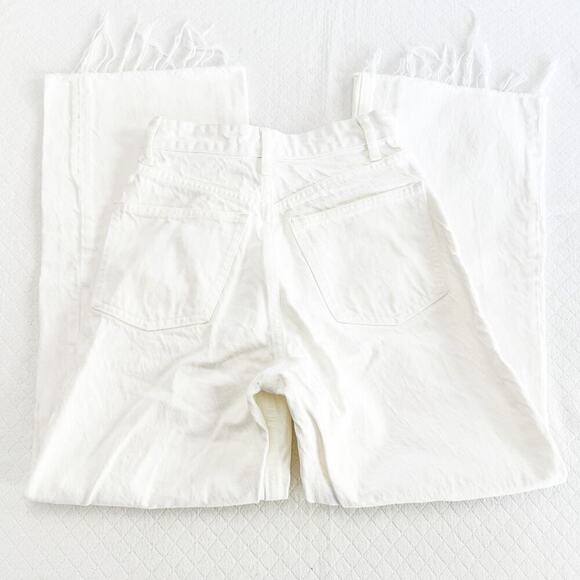 Zara White Denim High Rise Zip Fly Straight Leg Jeans Frayed Hem Size 0 - Picture 5 of 7